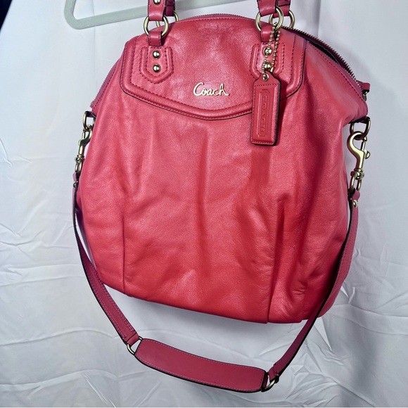 Coach Satchel Bag Madison Lindsey F23684 Orange Leather Shoulder Crossbody Purse - Picture 1 of 13